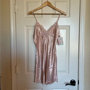 Blush Satin Chemise with Lace Detail